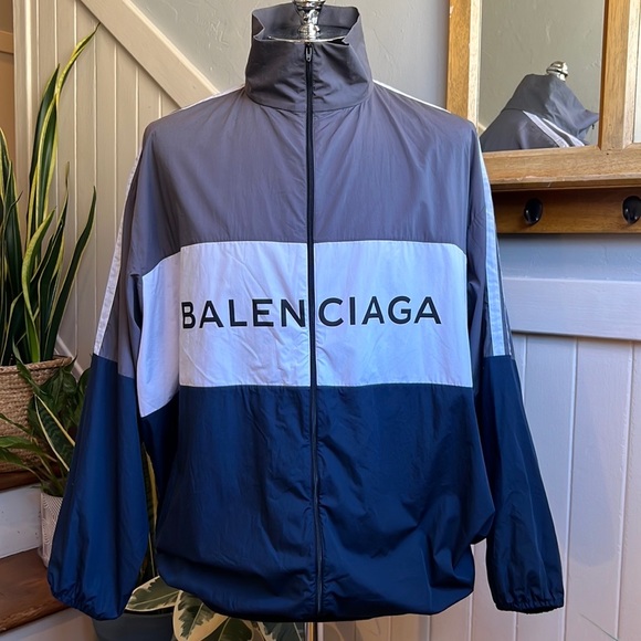 BALENCIAGA Colorblocked Cotton Oversized Track Jacket - Picture 2 of 16
